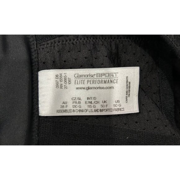 Glamorise Sport Elite Performance Black Sports Bra Hook Eye Back Closure Sz 50G - Picture 7 of 10